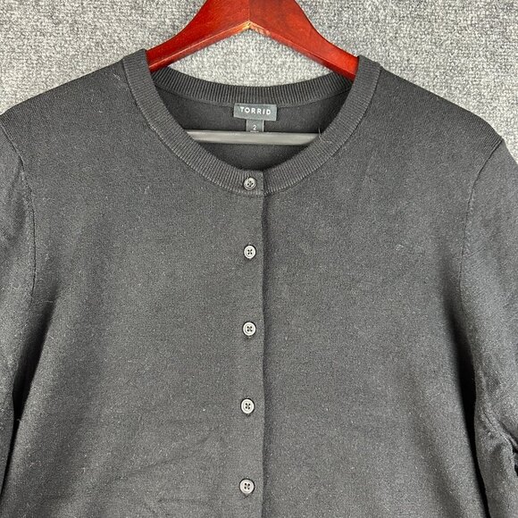 Torrid Sweater Womens 2X Cardigan Black Button Up Long Sleeve Ribbed Hem Cuffs - Picture 3 of 7